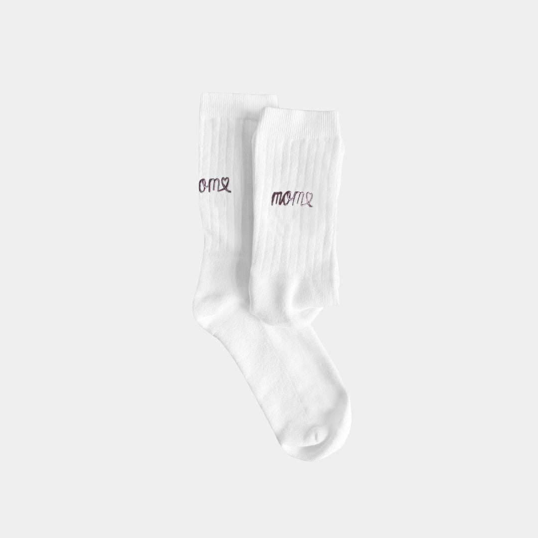 Mom Embroidered Midweight Crew Pacers - 97% Organic Cotton
